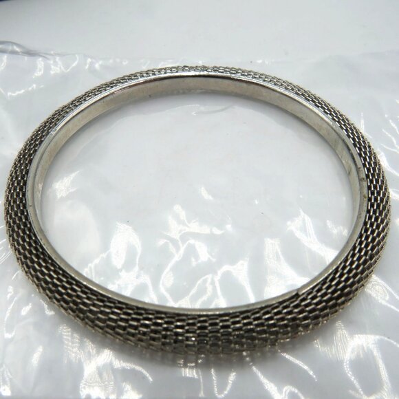 Vintage Filigree Chain Silver-Tone Mesh Design Bangle Bracelet - Picture 5 of 6